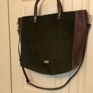 Frances Valentine green corduroy/brown leather tote